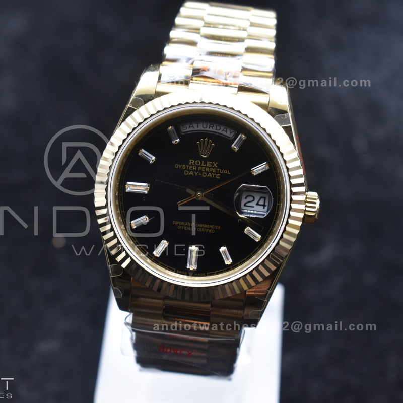 DayDate 40 RG GMF Tungsten Weighted 904L Steel Black Dial with Crystal Markers On President Bracelet A2836 V2